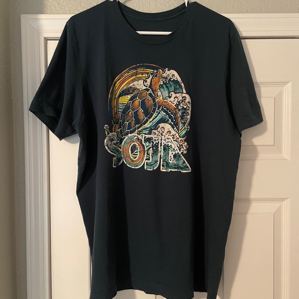 SOJA band tee, men’s XL, aqua color sea turtle logo